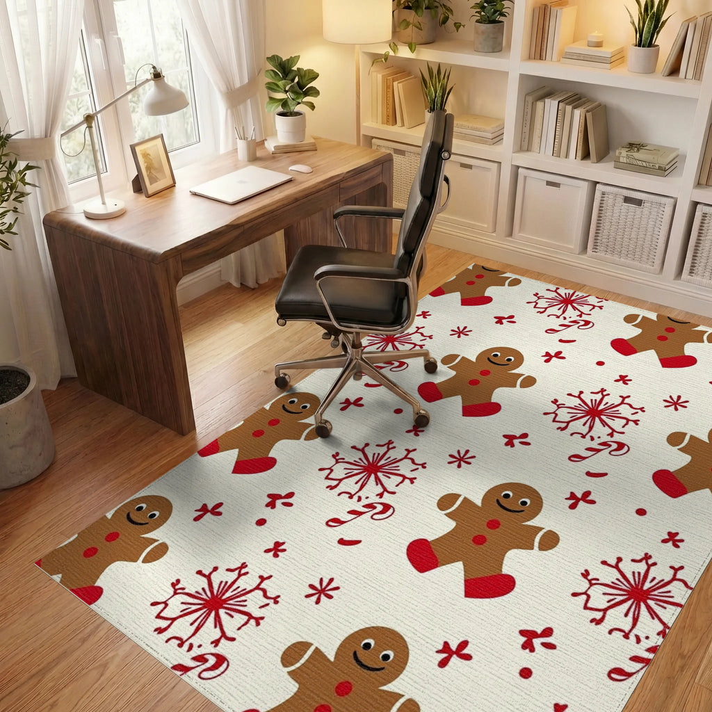 Gingerbread Candy Cane Snowflakes Pattern Rug - Office View