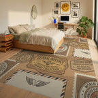 Global Odyssey Vintage Travel Stamp Rug Bedroom View