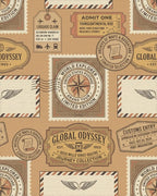 Global Odyssey Vintage Travel Stamp Rug - Cutout View
