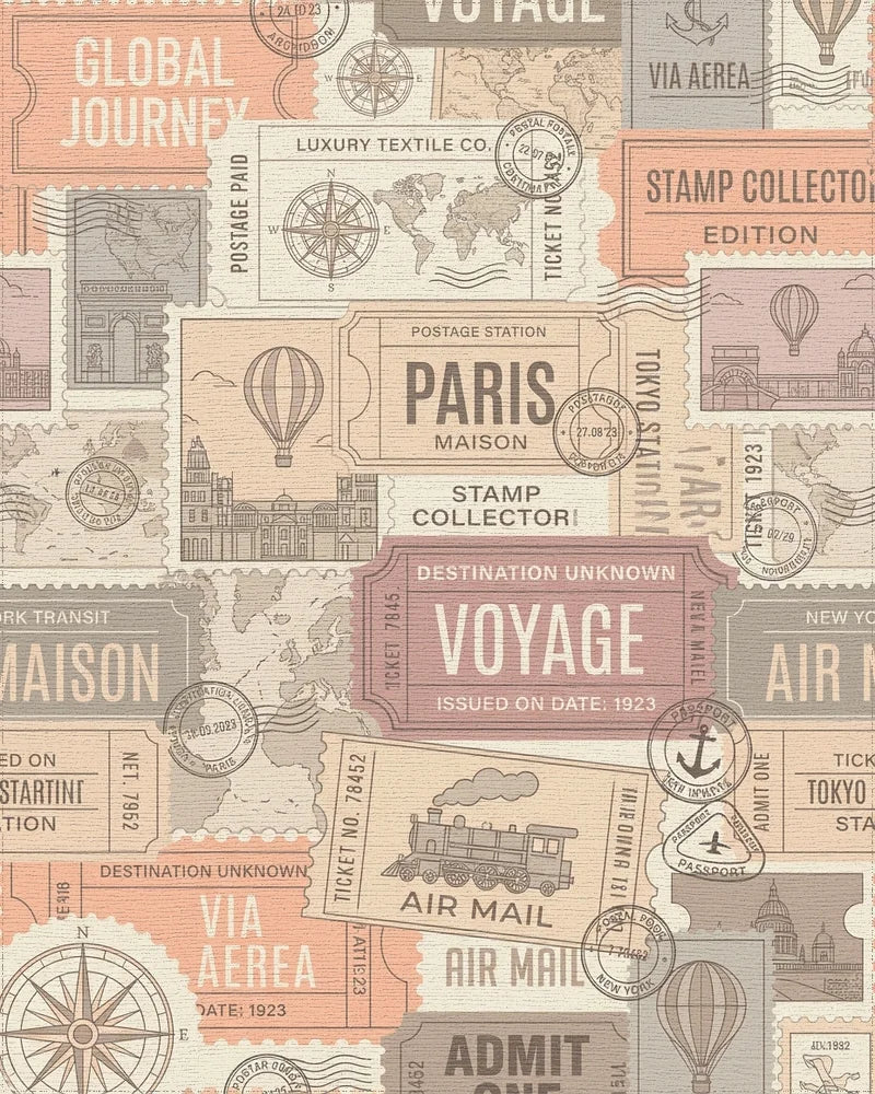 Global Voyage Stamp Collector Travel Collage Rug - Cutout View