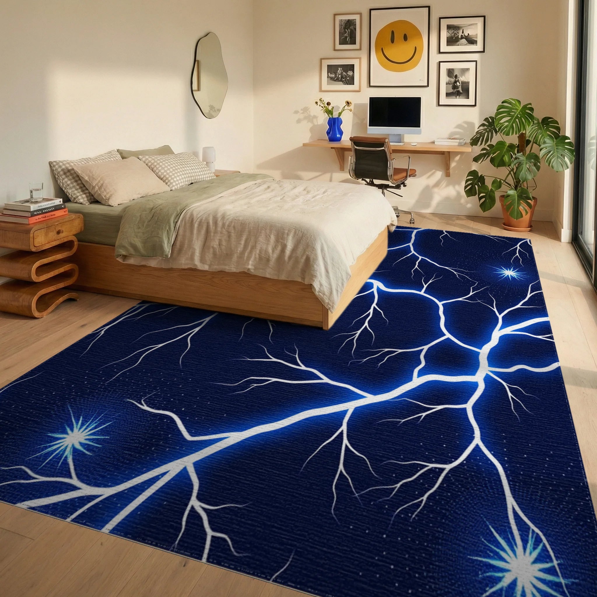 Glowing Lightning Bolt Pattern Rug Bedroom View