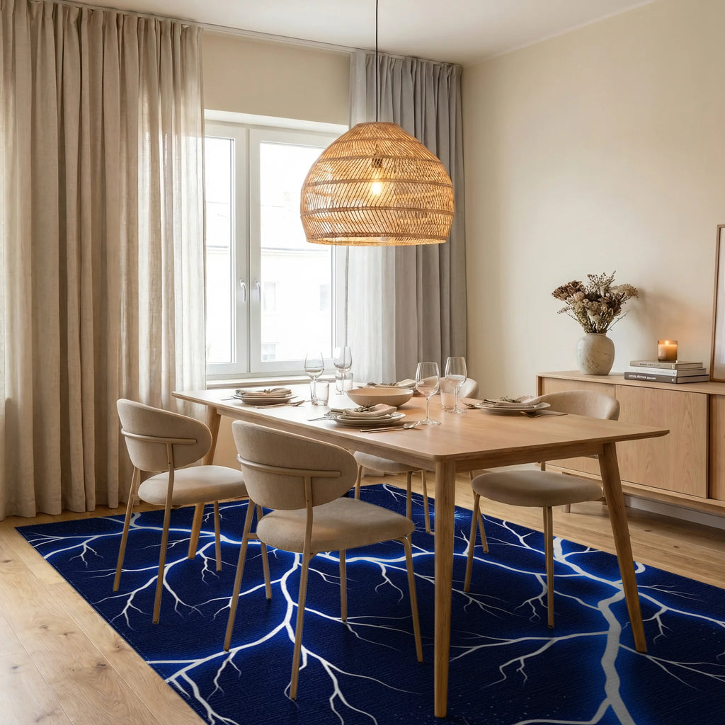Glowing Lightning Bolt Pattern Rug Dining Room View