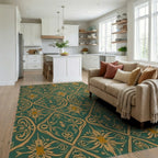 Gold And Green Floral Art Nouveau Rug Living Room View