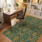 Gold And Green Floral Art Nouveau Rug Office View