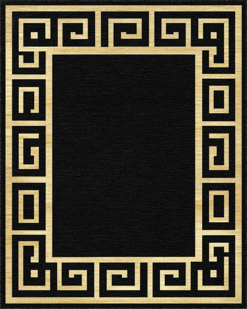 Gold Black Greek Key Border Rug - Cutout View