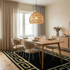 Gold Black Greek Key Border Rug - Dining Room View