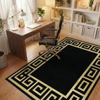 Gold Black Greek Key Border Rug - Office View