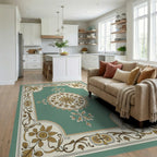 Gold Floral Medallion Green Heritage Rug Living Room View