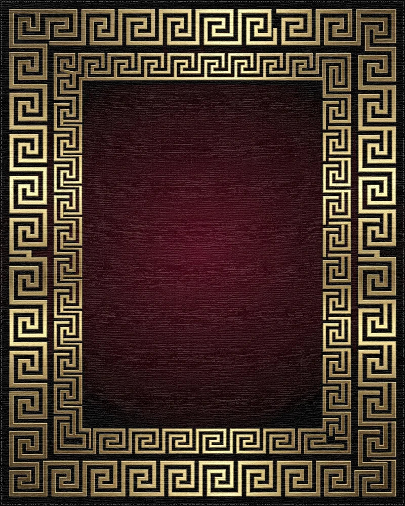 Gold Greek Key Border Burgundy Rug - Cutout View