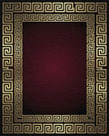 Gold Greek Key Border Burgundy Rug - Cutout View
