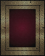 Gold Greek Key Border Burgundy Rug - Cutout View