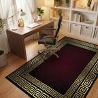 Gold Greek Key Border Burgundy Rug - Office View