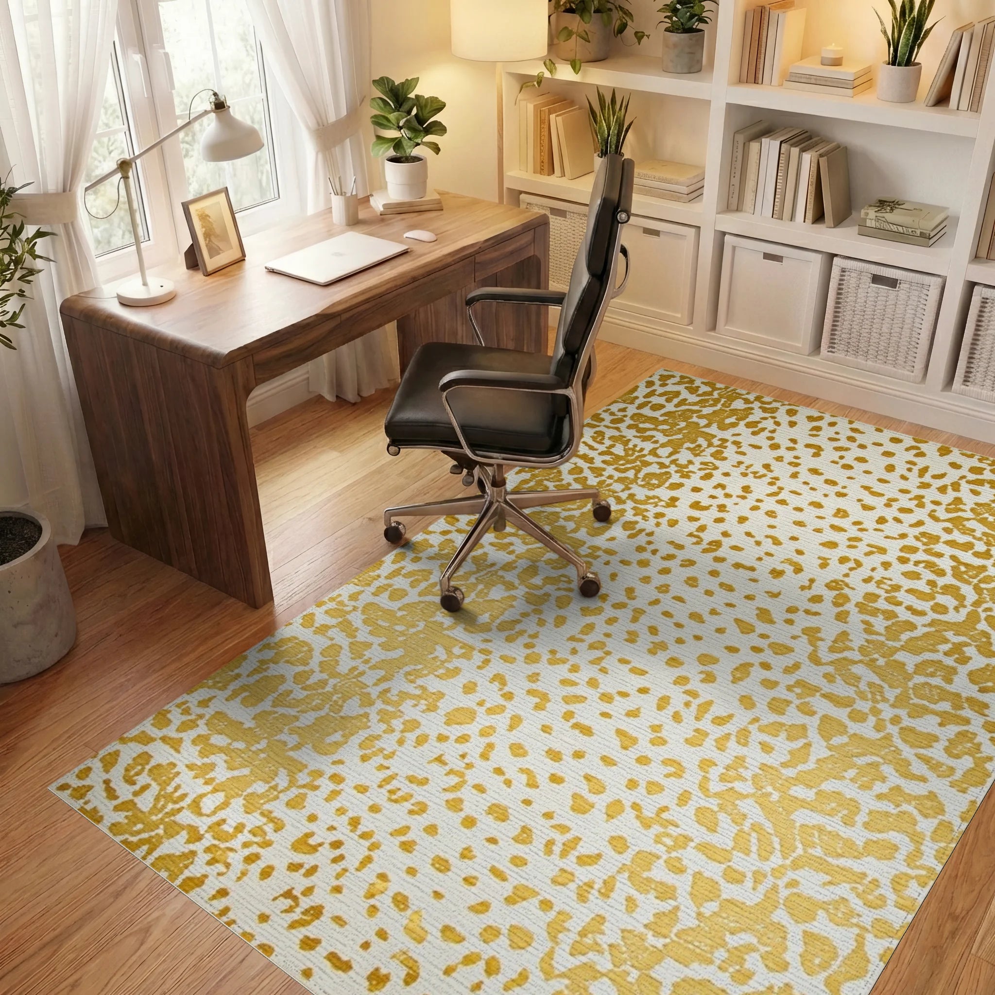 Gold Ochre Spots and Splatters Rug - Office View