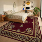 Gold Ornamental Border Burgundy Manor Rug - Bedroom View