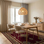 Gold Ornamental Border Burgundy Manor Rug - Dining Room View