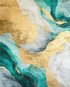 Gold Teal Flowing Marble Rug - Cutout View