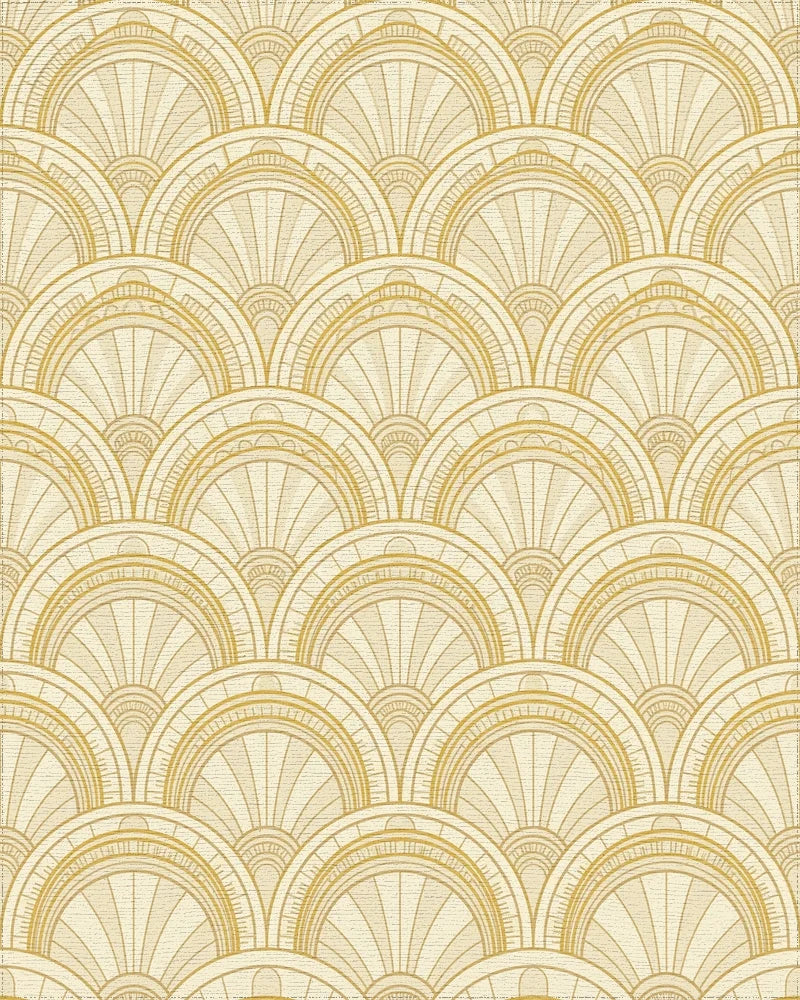 Golden Art Deco Fan Medallion Rug - Cutout View