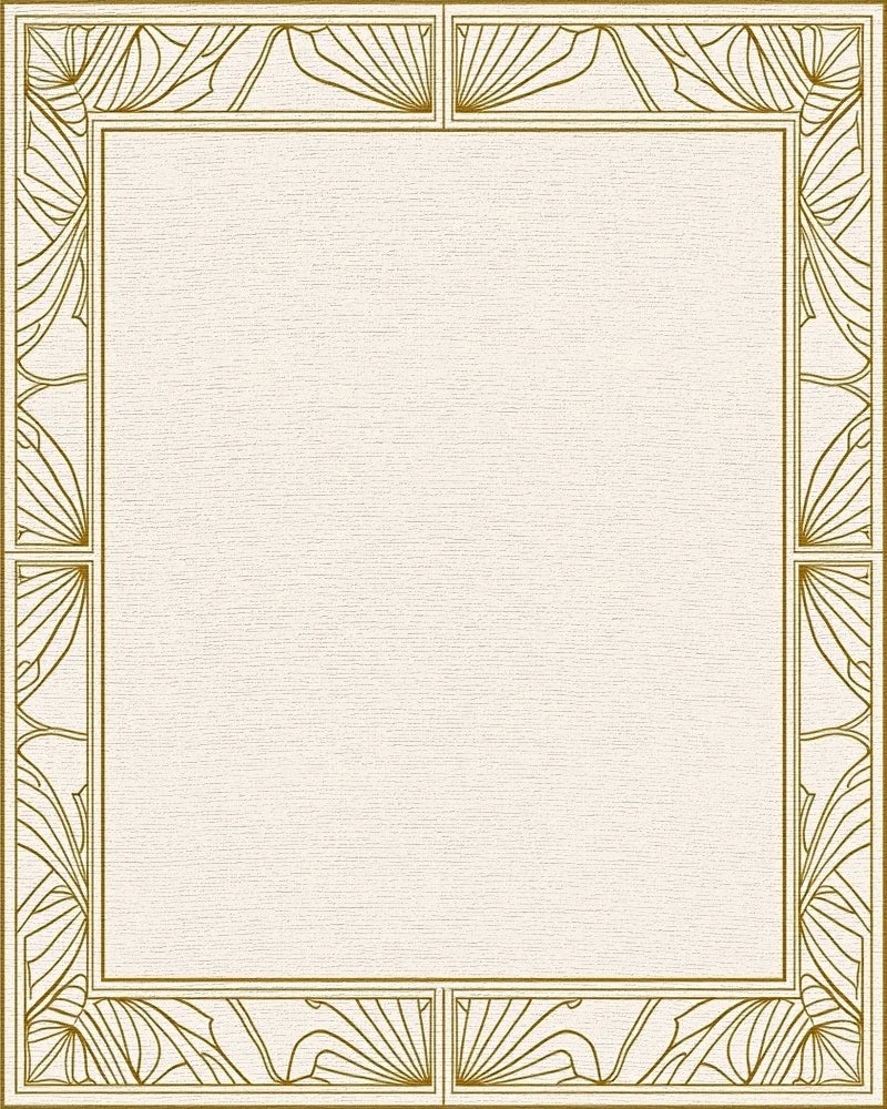 Golden Art Deco Sunburst Border Rug - Cutout View