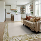 Golden Art Deco Sunburst Border Rug Living Room View
