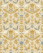Golden Bird Floral Folk Art Rug - Cutout View