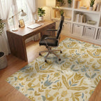 Golden Bird Floral Folk Art Rug Office View