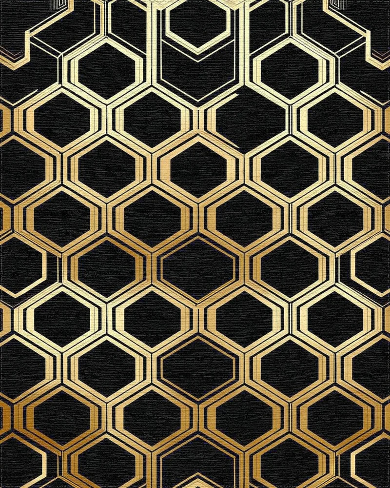 Golden Black Hexagon Tessellation Rug - Cutout View