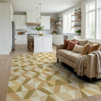 Golden Brown Geometric Triangle Cluster Rug Living Room View