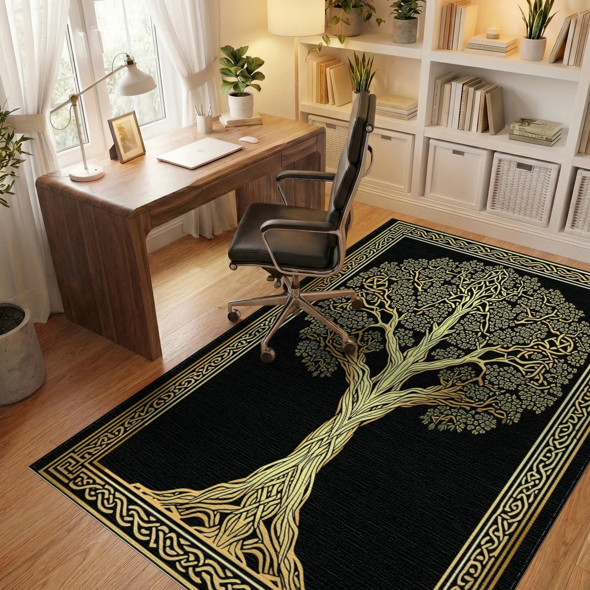 Golden Celtic Tree of Life Rug - Office View