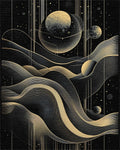 Golden Cosmic Wavy Planets Rug - Cutout View