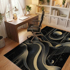 Golden Cosmic Wavy Planets Rug - Office View