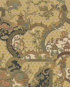 Golden Dragon Phoenix Pagoda Landscape Rug - Cutout View