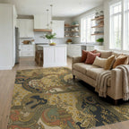 Golden Dragon Phoenix Pagoda Landscape Rug Living Room View