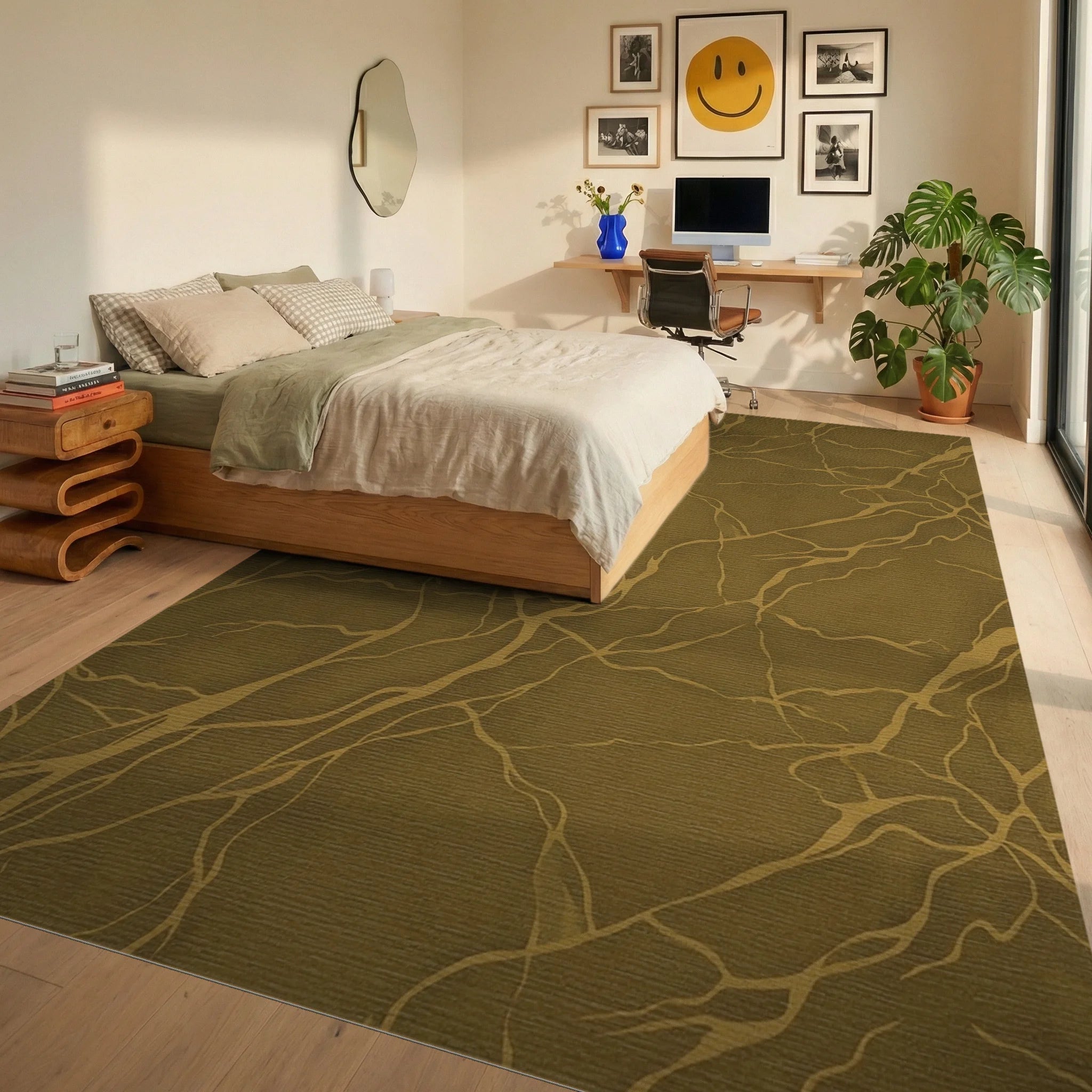 Golden Earth Cracked Marble Rug Bedroom View