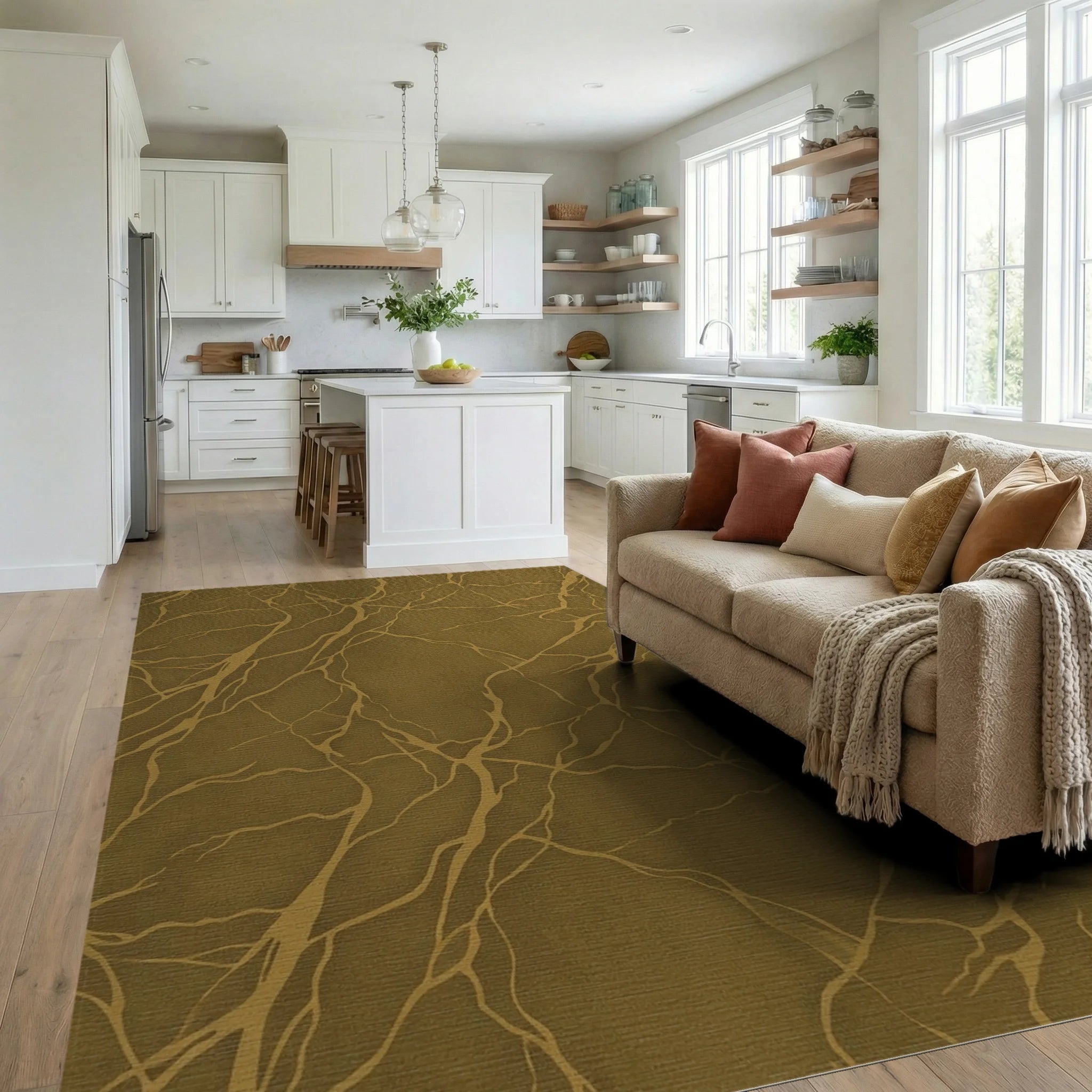 Golden Earth Cracked Marble Rug Living Room View