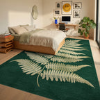 Golden Fern Leaf Emerald Canvas Rug - Bedroom View
