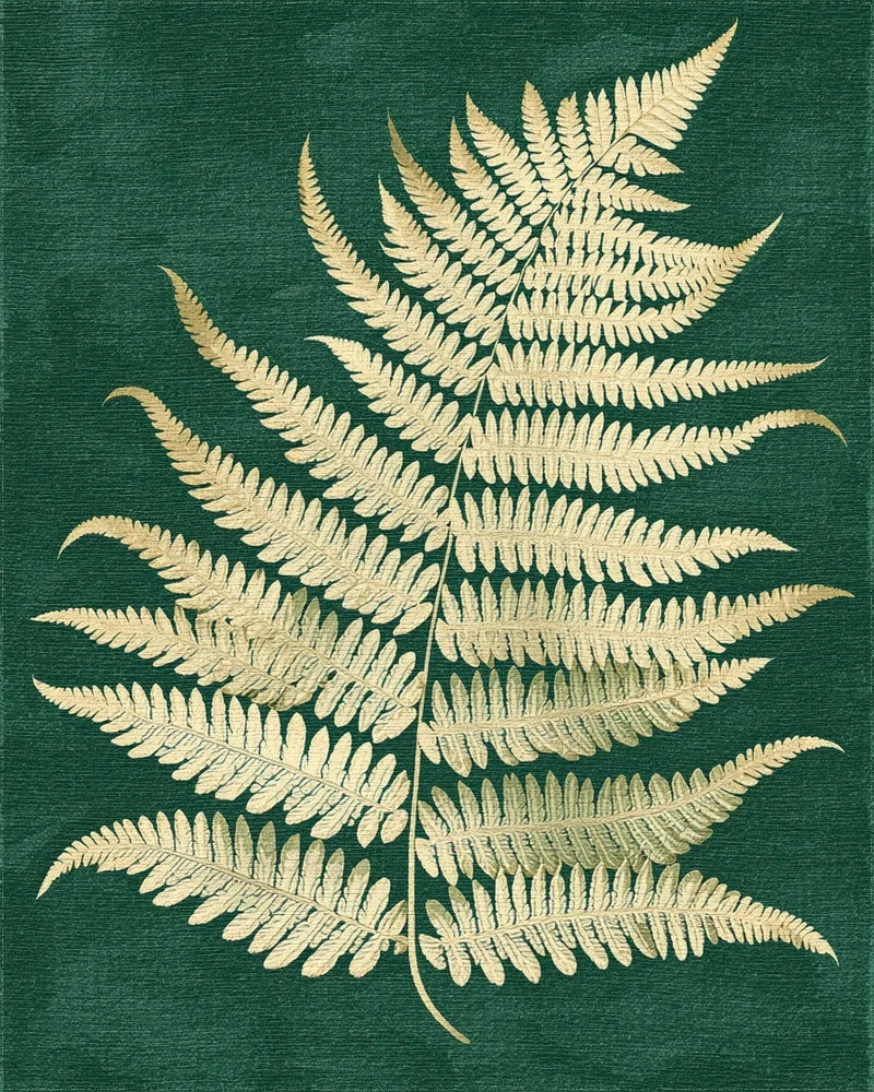 Golden Fern Leaf Emerald Canvas Rug - Cutout View