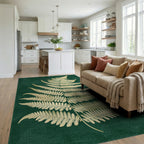 Golden Fern Leaf Emerald Canvas Rug - Living Room View