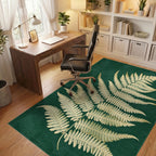 Golden Fern Leaf Emerald Canvas Rug - Office View