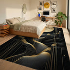 Golden Full Moon Wavy Mountains Rug - Bedroom View
