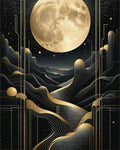 Golden Full Moon Wavy Mountains Rug - Cutout View