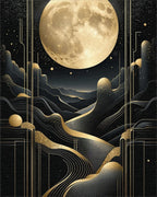 Golden Full Moon Wavy Mountains Rug - Cutout View