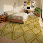 Golden Honeycomb Geometric Diamond Rug Bedroom View