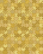 Golden Jigsaw Puzzle Tile Arrangement Rug - Cutout View