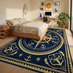 Golden Nautical Compass Starry Night Rug Bedroom View