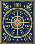 Golden Nautical Compass Starry Night Rug - Cutout View