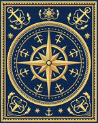 Golden Nautical Compass Starry Night Rug - Cutout View