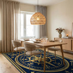 Golden Nautical Compass Starry Night Rug Dining Room View
