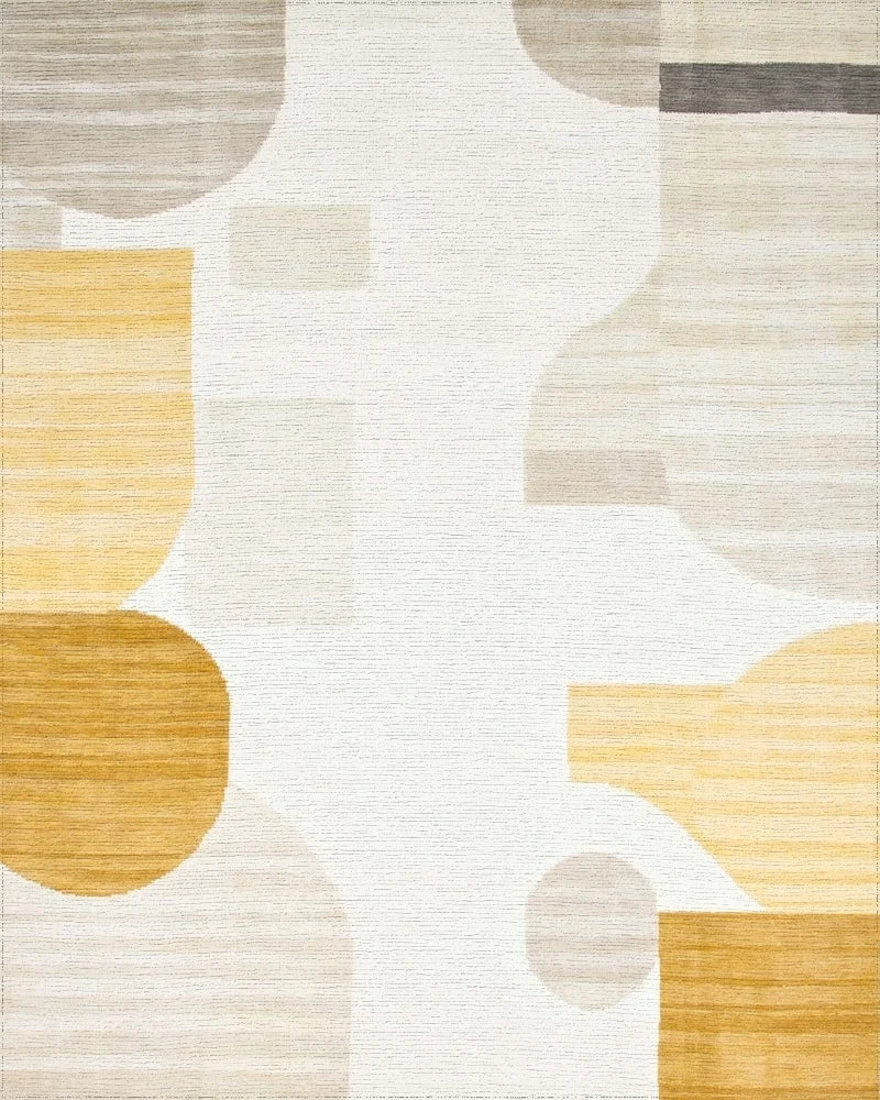 Golden Ochre Abstract Geometric Shapes Rug - Cutout View