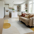 Golden Ochre Abstract Geometric Shapes Rug - Living Room View