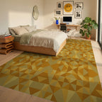 Golden Ochre Geometric Abstract Rug Bedroom View
